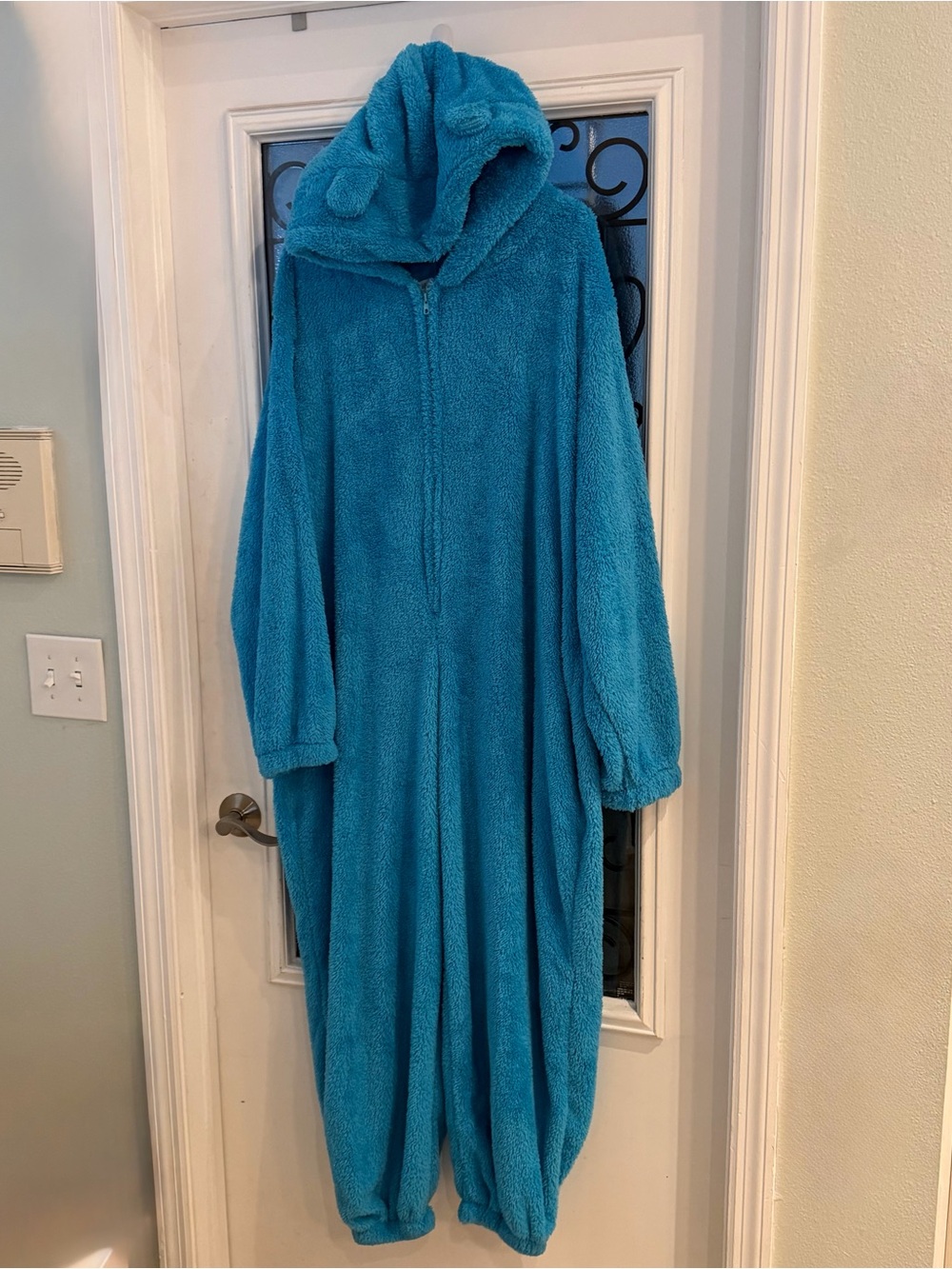 Cozy Blue Plush Adult One-Piece Hooded Jumpsuit Onesie for Bear or Cookie Monste